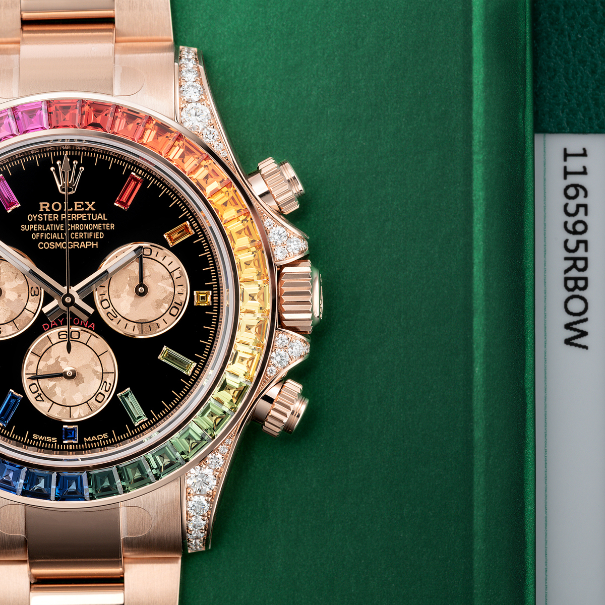 Rolex Cosmograph Daytona 116595RBOW 40mm Everose Gold Rainbow Sapphire Watch