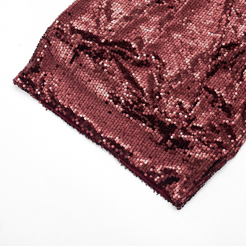 Women Spring Sexy V-Neck Sequined Hardware Buckle Neck Dress