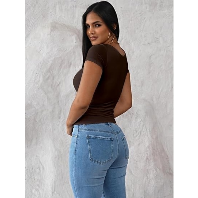 Womens Summer Sexy Square Neck Tops