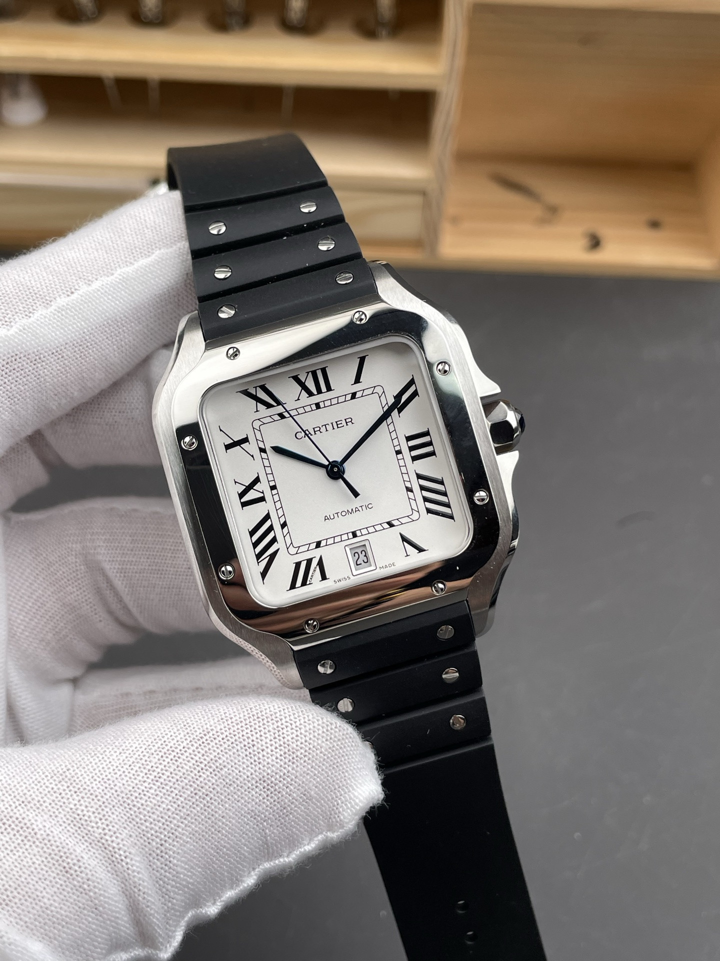 Santos White Dial Men Large Size AF Factory Rubber Strap