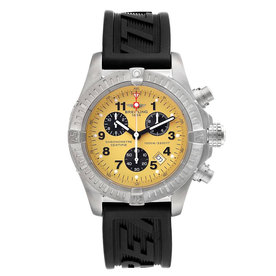 Breitling Aeromarine Chrono Avenger M1 Yellow Dial Titanium Mens Watch E73360