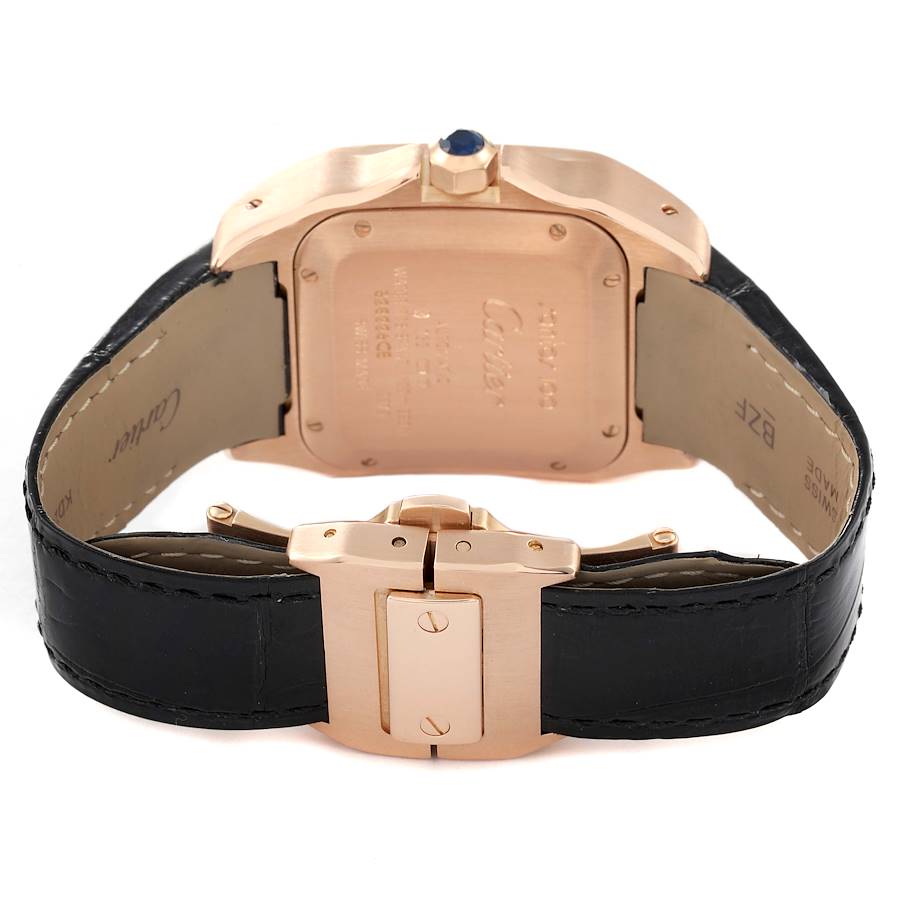 Cartier Santos 100 Midsize Rose Gold Silver Dial Mens Watch W20108Y1