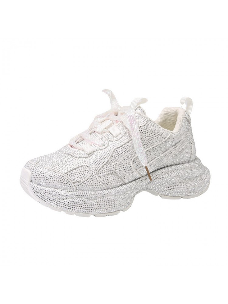 Rhinestones Platform Heels Lace-Up Sneaker