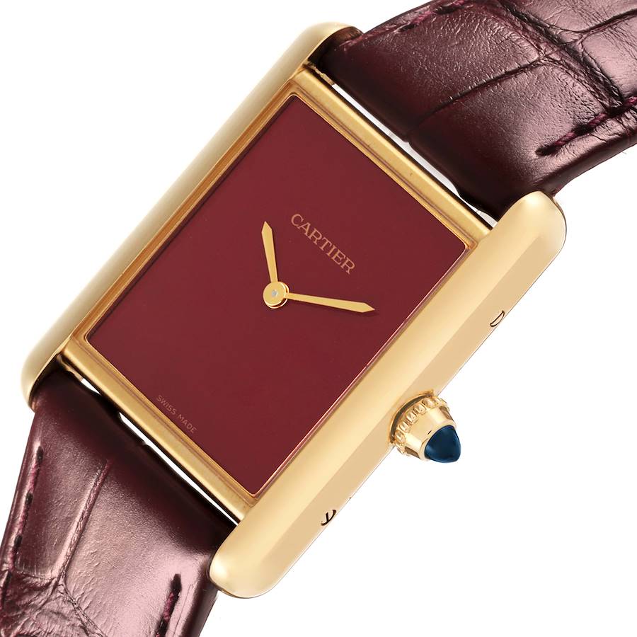 Cartier Tank Louis Large Yellow Gold Burgundy Dial Mens Watch WGTA0190