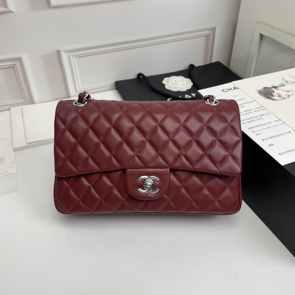 Chanel Classic Double Flap Bag Plum Red 25cm