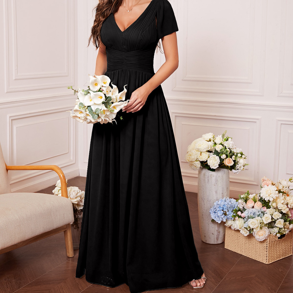 Women V-Neck Prom Bridesmaid Dress