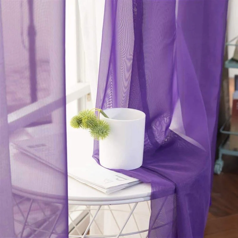 Solid Sheer Curtains Elegant Grommet Window Voile Panels Drapes Treatment 2 Panels