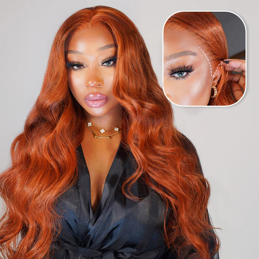 Megalook 13x6 Three-Go™ Dark Copper Ginger Glueless Wigs Body Wave With Drawstring 100% Human Hair Wig