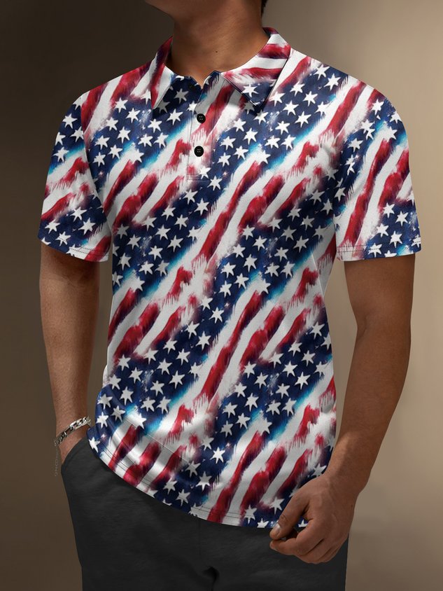 Moisture Wicking Gradient Color Abstract USA Flag Short Sleeve Golf Polo