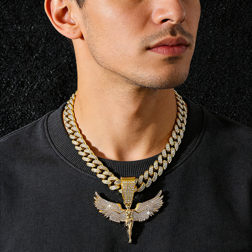 Archangel Winged Guardian Pendant - Divine Protection & Abundance Cuban Chain