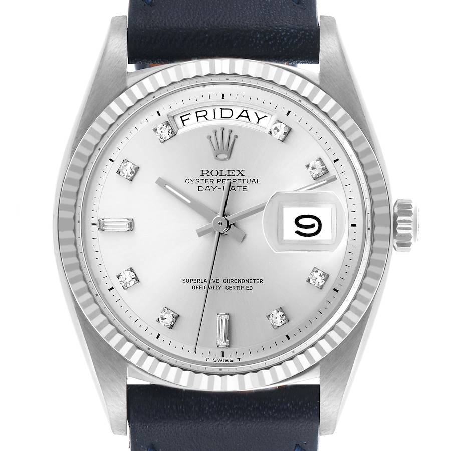 Rolex Day-Date President White Gold Silver Diamond Dial Vintage Mens Watch 1803