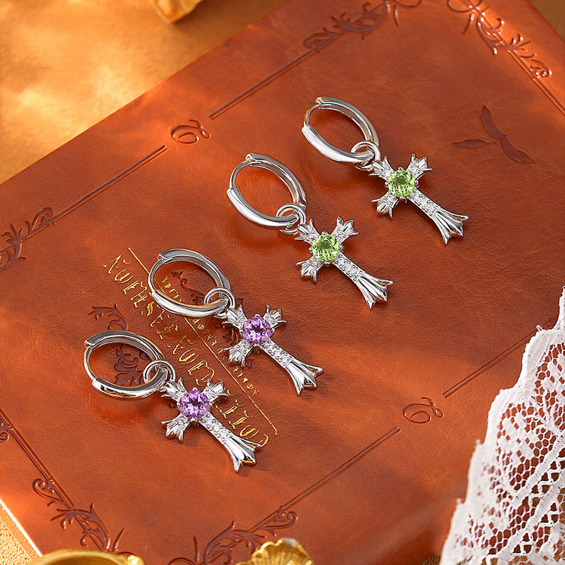 GemVibra Talismanic Cross Earrings | Protective Crystal Huggie Hoops