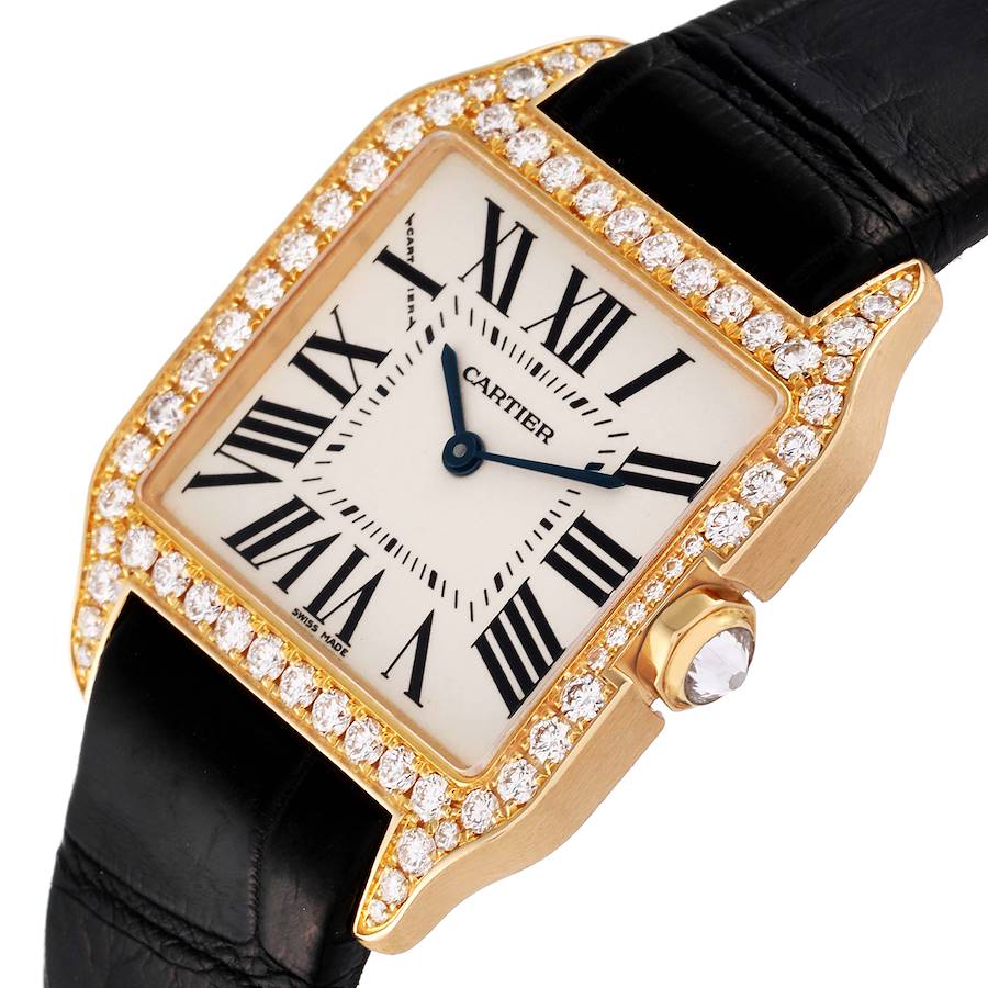 Cartier Santos Dumont Yellow Gold Silver Dial Mens Watch WH100351