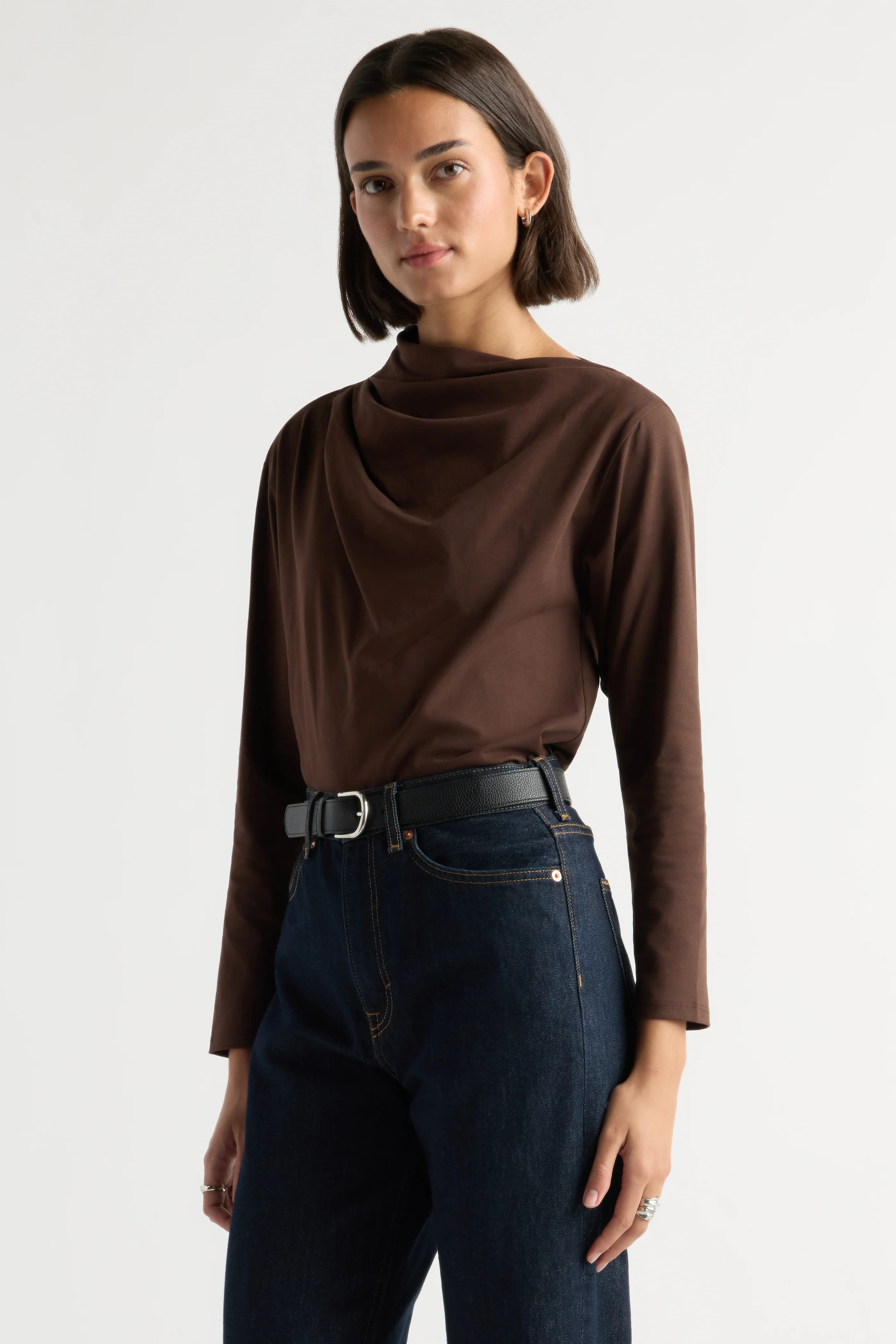 Kenira Asymmetric-Neck Long-Sleeve Tee