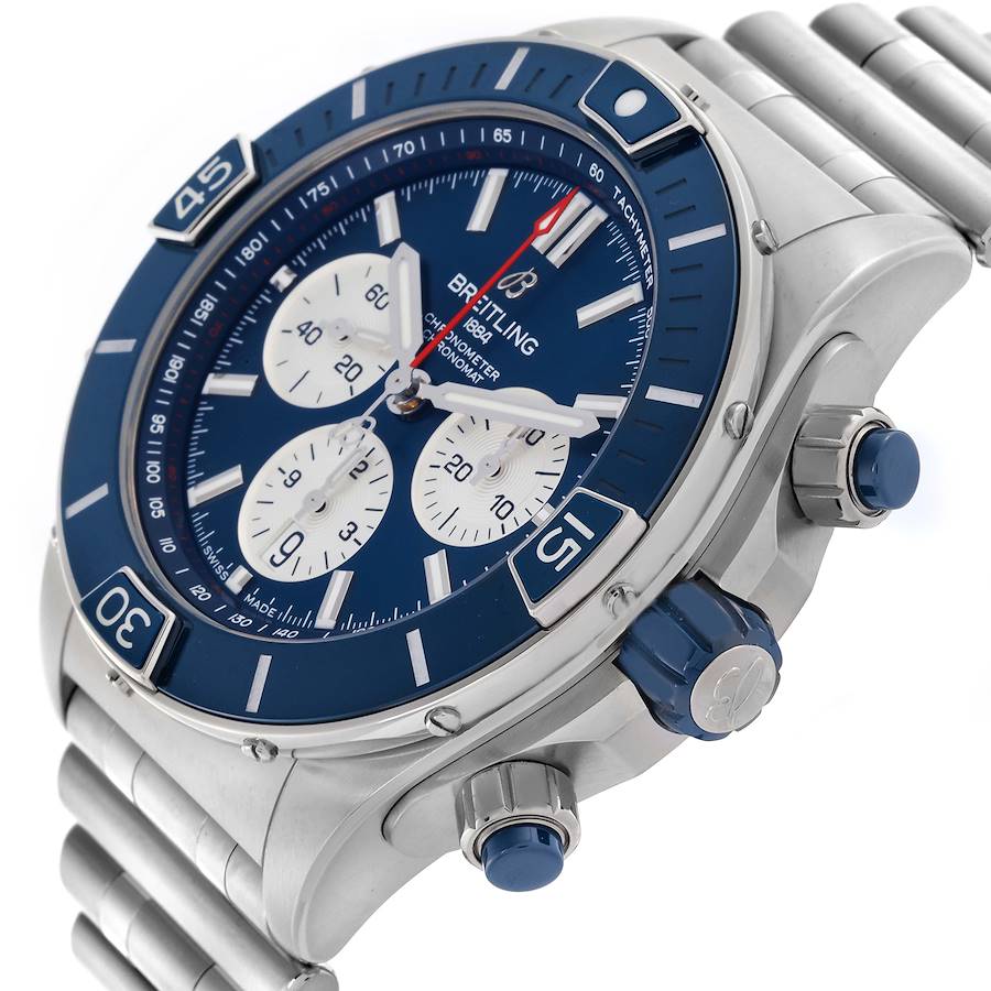 Breitling Super Chronomat B01 Blue Dial Steel Mens Watch AB0136