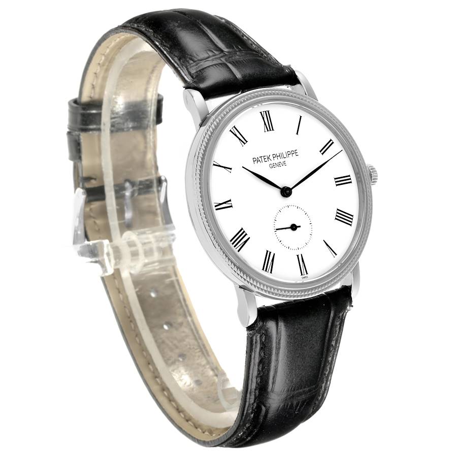 Patek Philippe Calatrava White Gold Black Strap Mens Watch 5119G