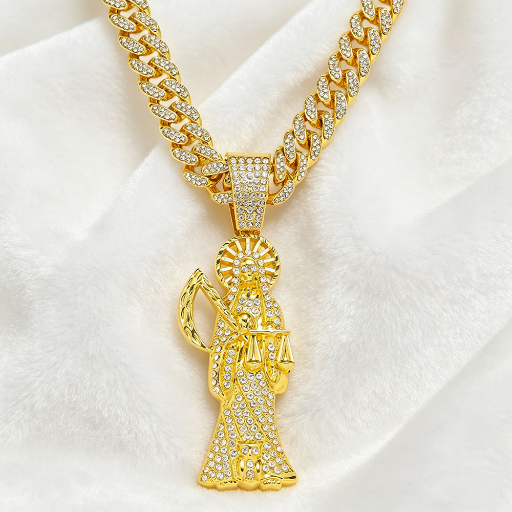 Iced Out Santa Muerte Cuban Link Necklace ✨ Divine Justice & Karmic Protection Talisman