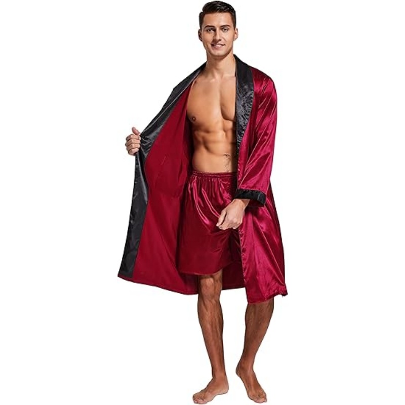Men's Lightweight Satin Kimono Bathrobe Set