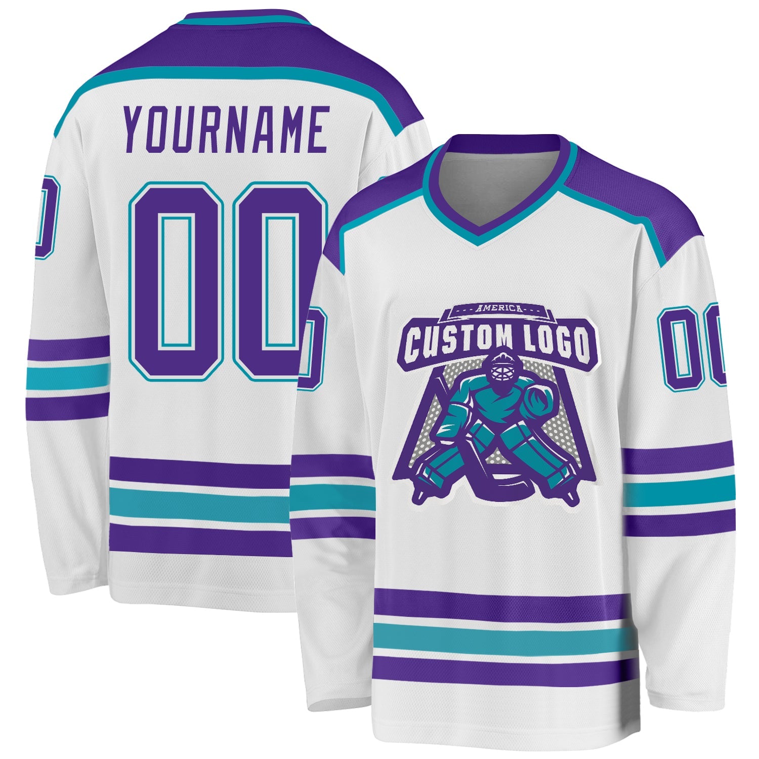 Custom White Purple-Teal So Cool Hockey Jersey