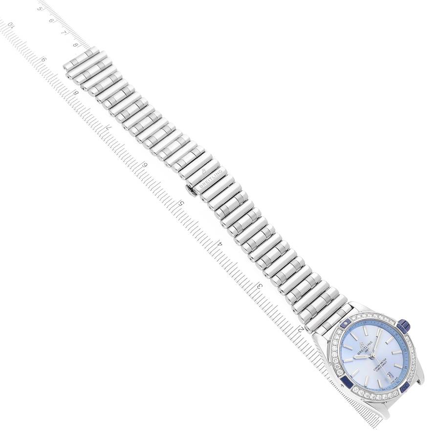 Breitling Super Chronomat Blue Dial Steel Diamond Ladies Watch A17356
