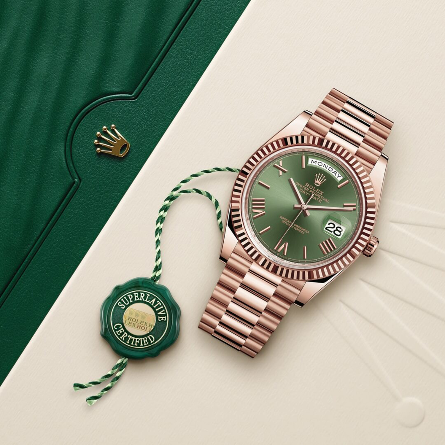 Rolex Day-Date President 40mm Olive Green Dial 18ct Everose Gold 228235-0025 Unworn