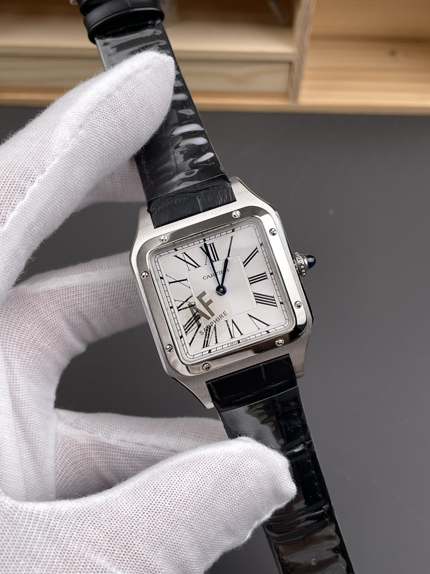 Santos Silver Grey Dial Medium Size