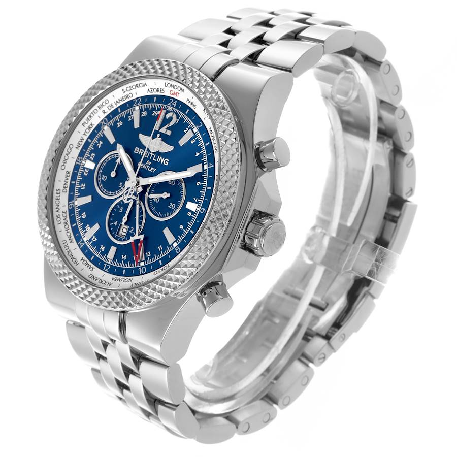 Breitling Bentley GMT Blue Dial Chronograph Steel Mens Watch A47362