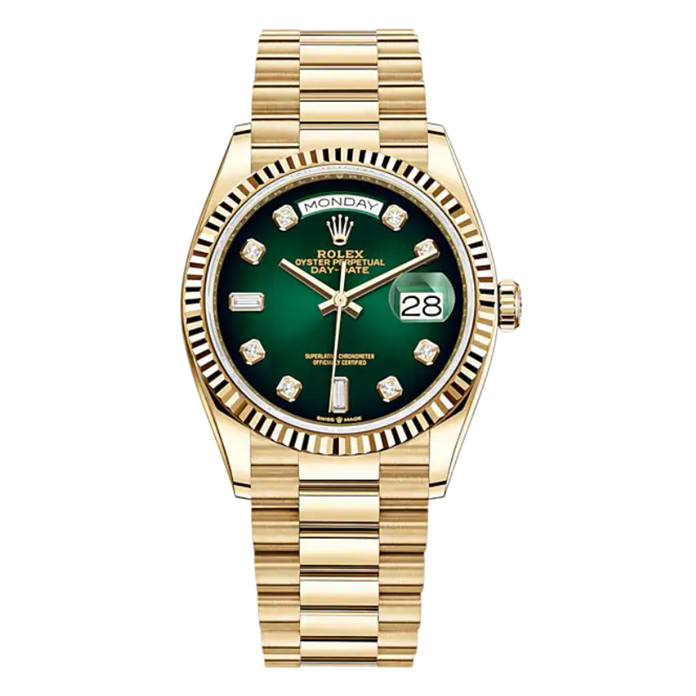 Rolex Day-Date 40mm Green Ombre Diamond Dial Yellow Gold President Automatic Men&rsquo;s Watch 128238