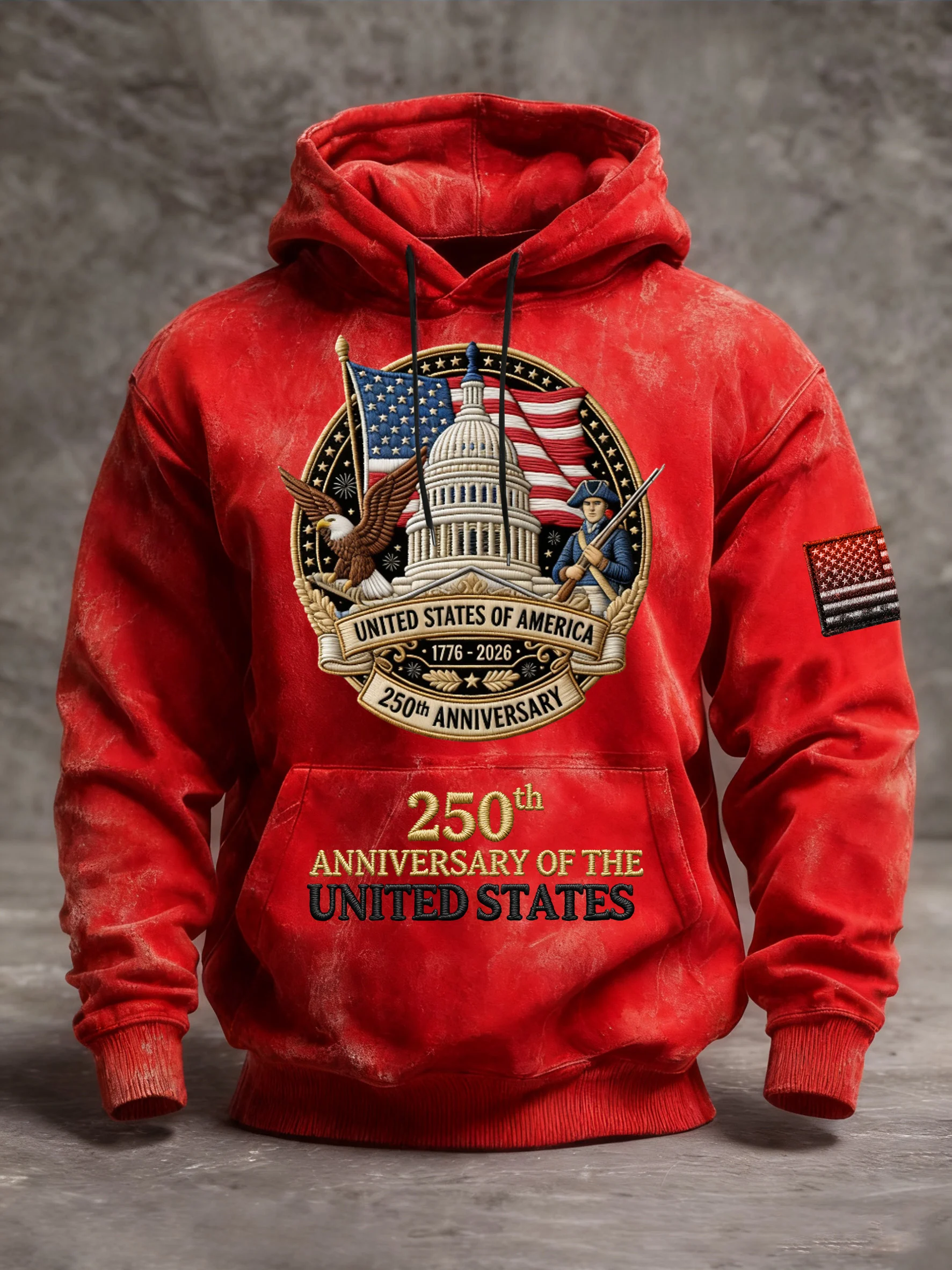 Men's Vintage American Flag Print Hooded Sweatshirt