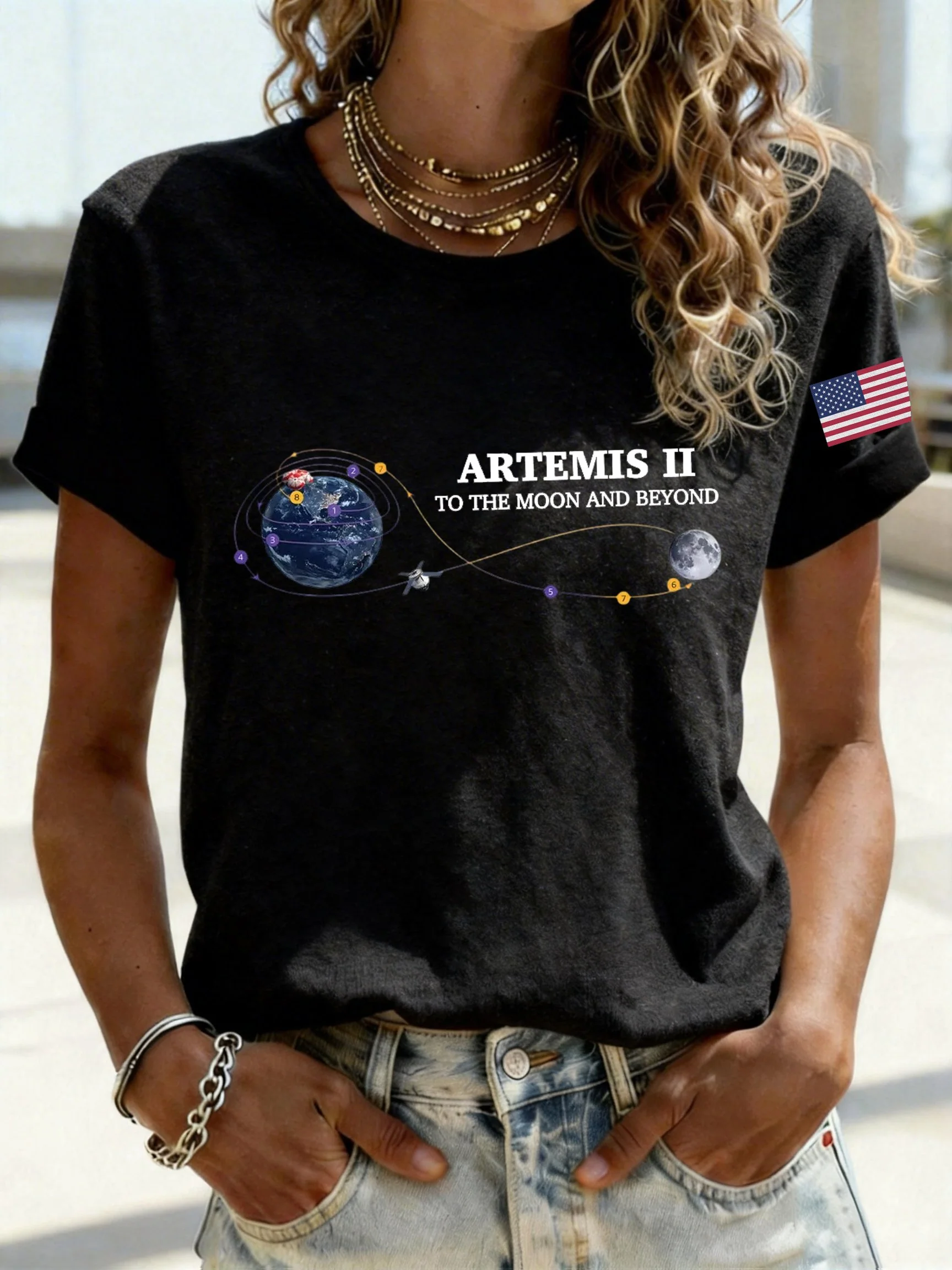 Retro Artemis II 2026 Rocket Launch Print T-Shirt