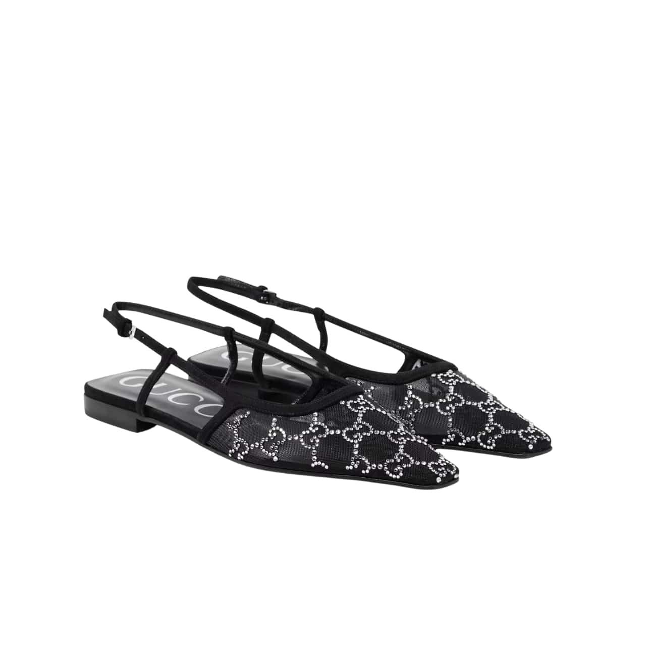 Gucci Gg Embellished Slingback Flats Black