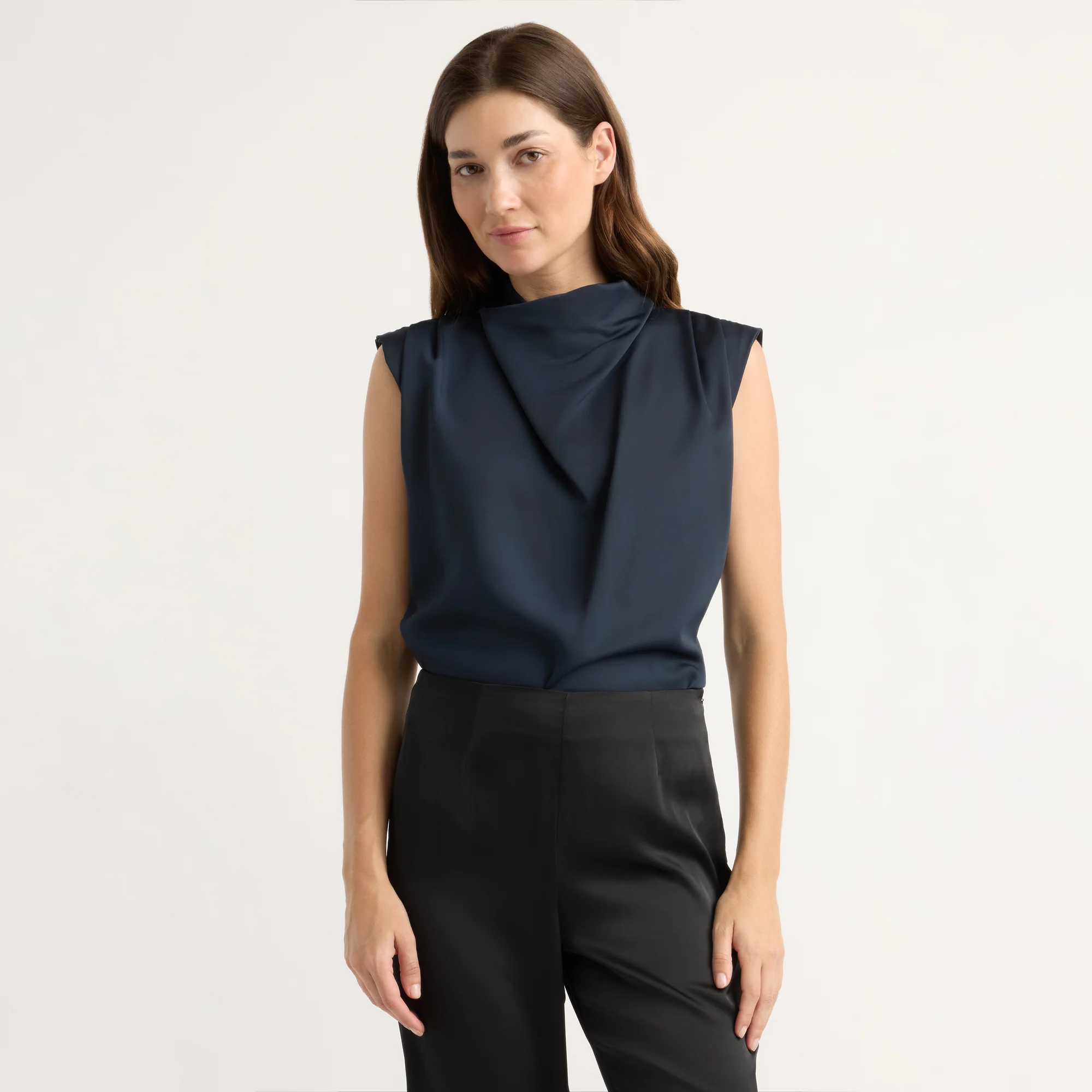 Allegra Gathered-Neck Sleeveless Blouse
