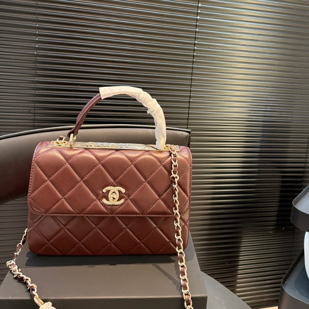 Chanel Flap Bag With Top Handle Burgundy 25cm