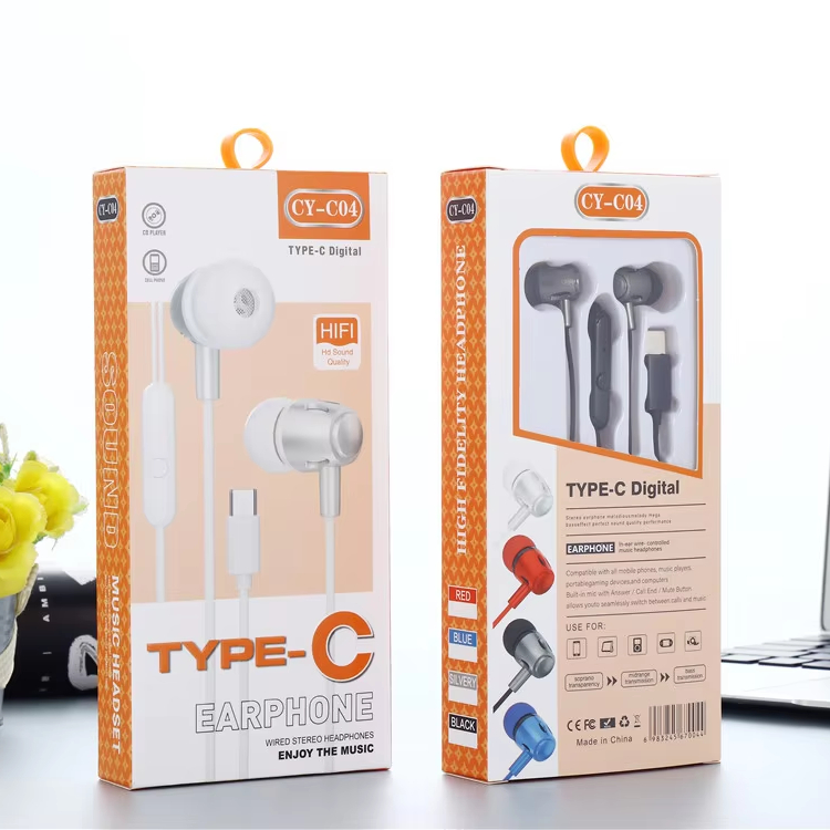 High Quality CY-C04 Wired Earphones In-Ear Stereo Sports Headset with Mic and Bass Type C Music Headphones Running Key Control