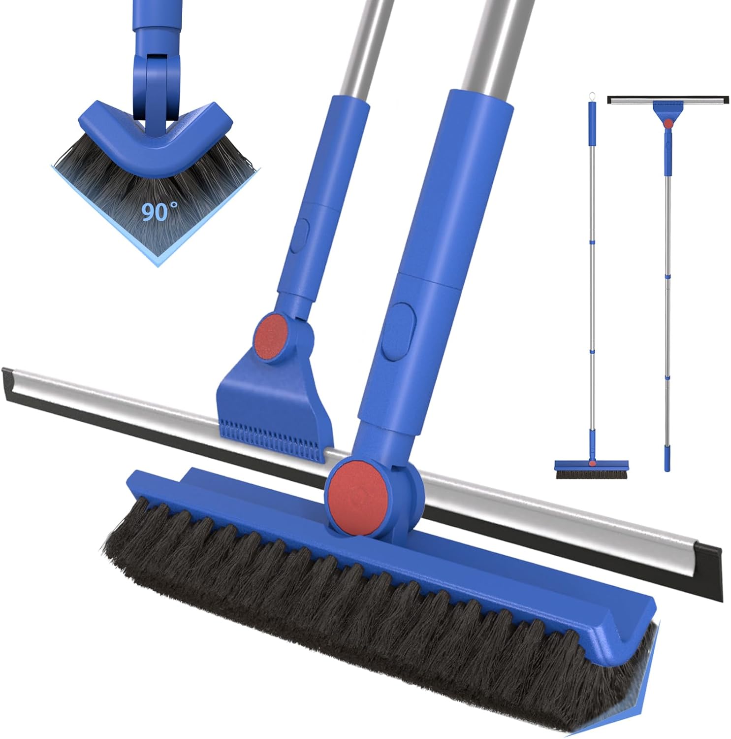 Floor Scrubber Grout Brush with 16.92IN Large Floor Rubber Squeegee, V-Shaped Scrub Brush and Foam Squeegee Collaborate Cleaning For Tiles, Marble, Glass in Bathrooms, Kitchen, Garages, Pet Hair