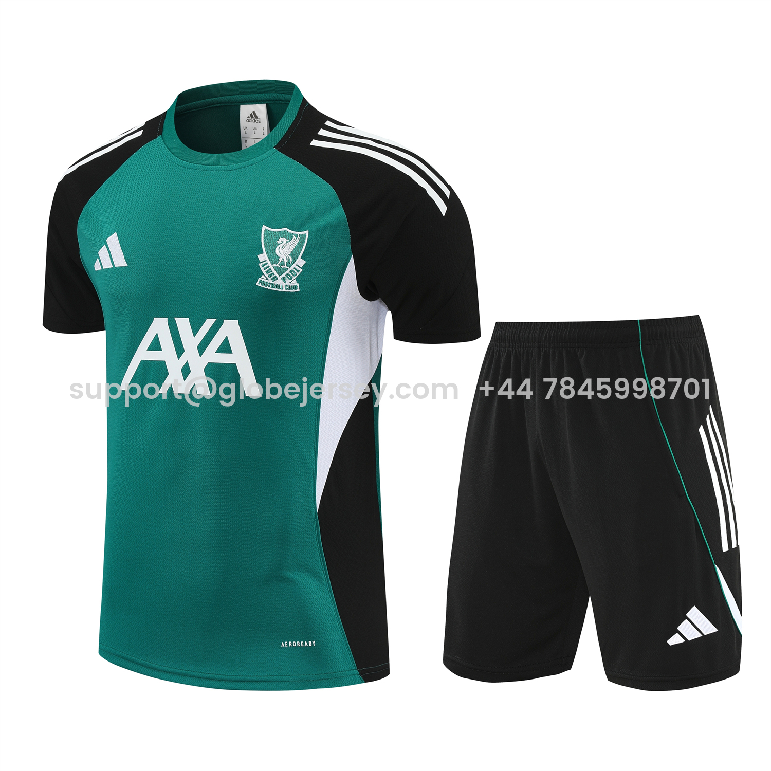 Liver.pool 25-26 Short-Sleeve Training Set - Green With Black Top & Black Shorts