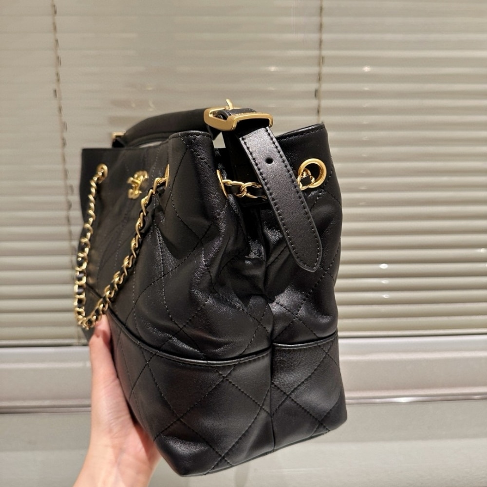 Chanel Shopping Bag Gold Tone Mental Black 36cm As5657 B20829 94305