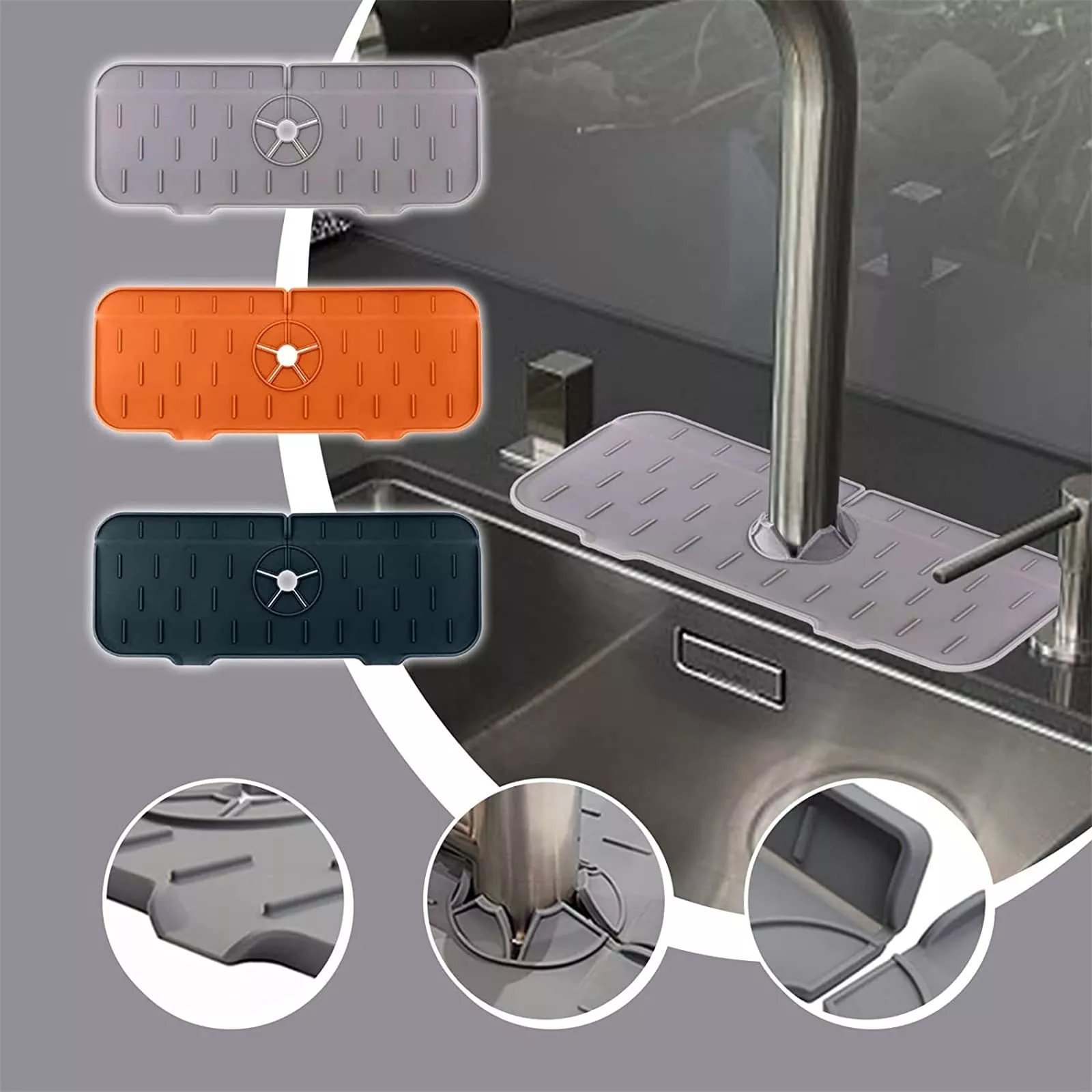 KitchenGuardTM Silicone Faucet Handle Drip Catcher Tray