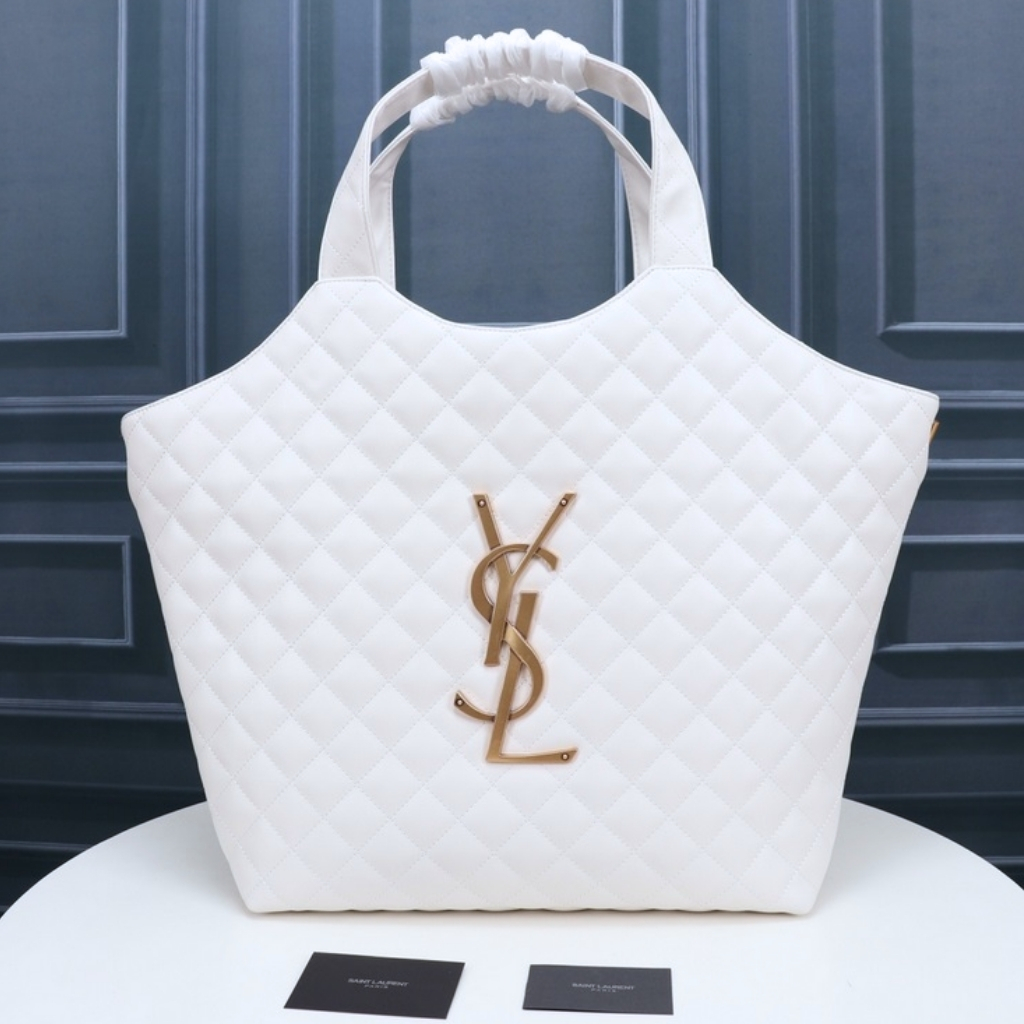Saint Laurent Icare Maxi Shopping Bag In Quilted White 50Cm