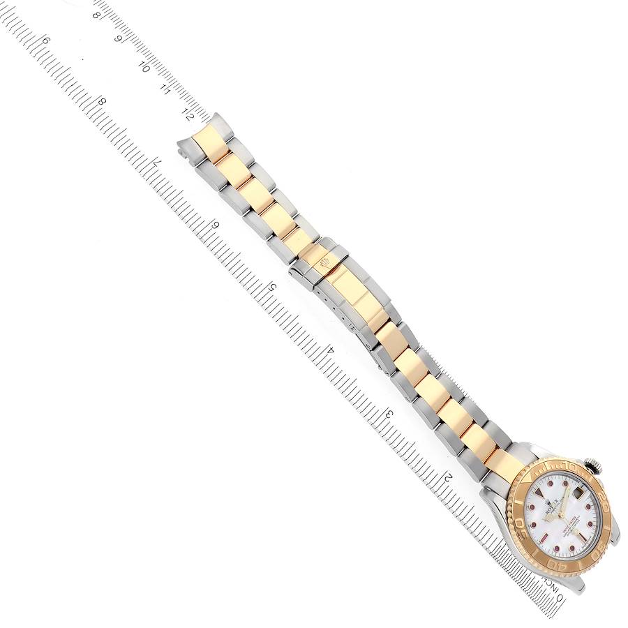 Rolex Yachtmaster 35 Midsize Steel Yellow Gold MOP Ruby Dial Watch 168623