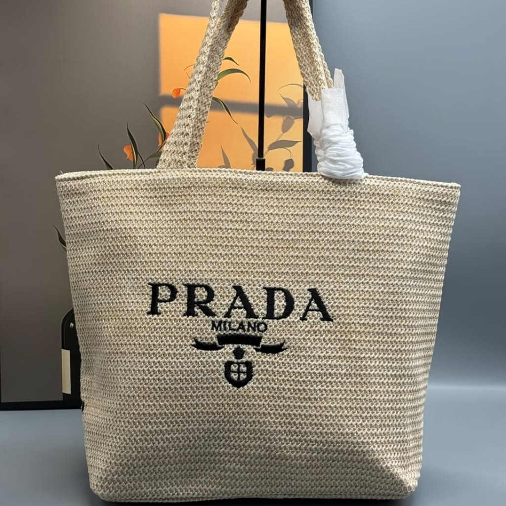 Prada Raffia Tote Bag Natural 32cm 1BG392 2C2T F0018 V OOL
