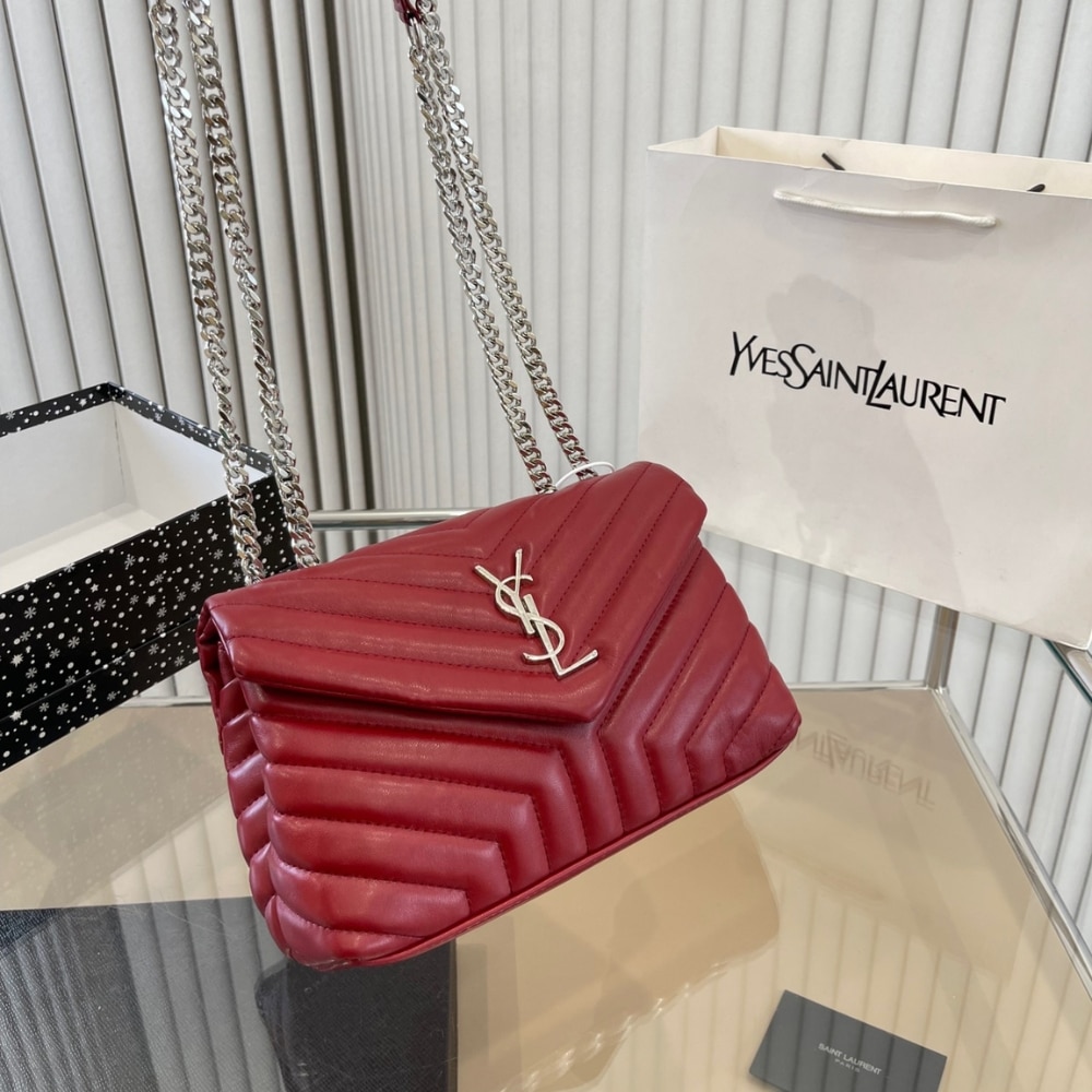 Saint Laurent Loulou Small Chain Bag Wine Red 25cm