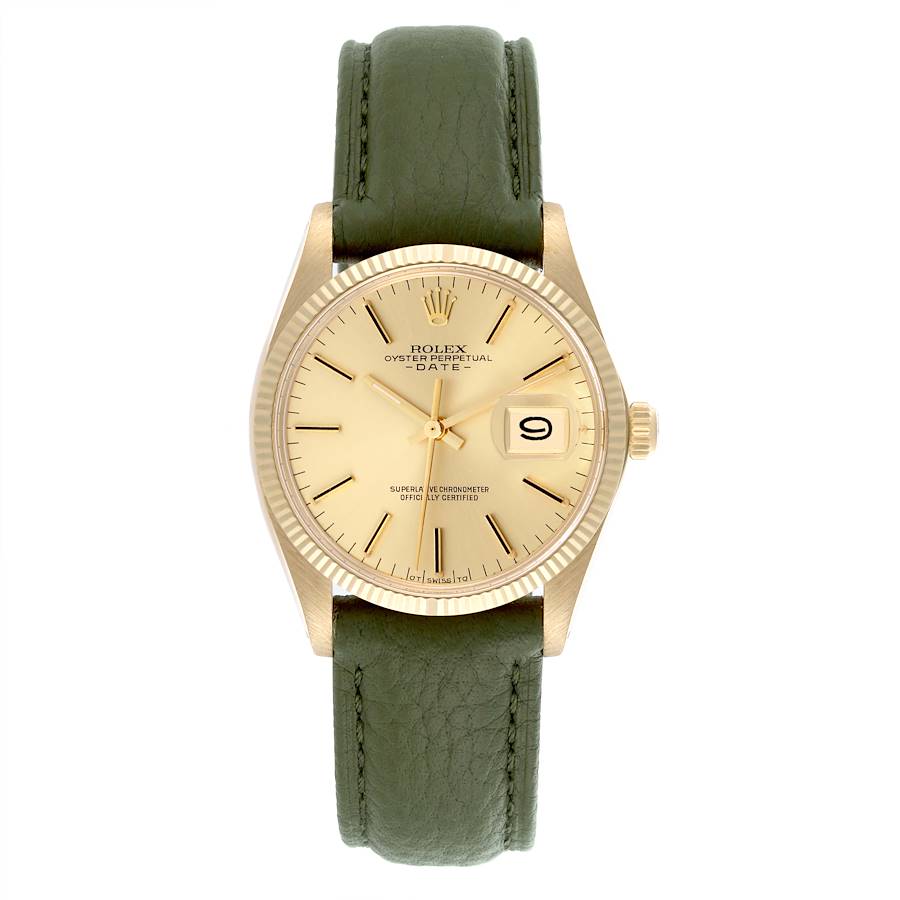 Rolex Date Yellow Gold Leather Strap Automatic Vintage Mens Watch 1503