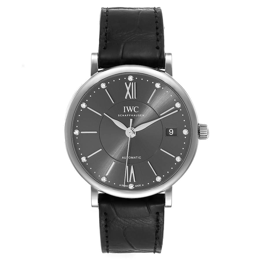 IWC Portofino Automatic 37 Grey Diamond Dial Steel Mens Watch IW458102