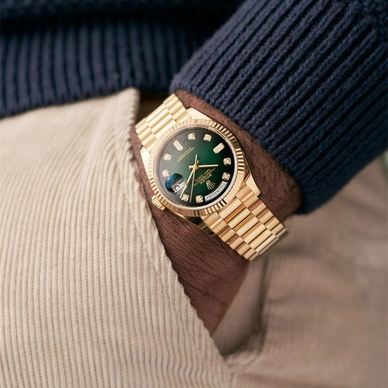 Rolex Day-Date 40mm Green Ombre Diamond Dial Yellow Gold President Automatic Men&rsquo;s Watch 128238