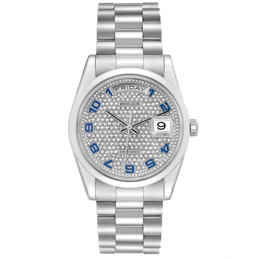 Rolex Day Date President Pave Diamond Dial Platinum Mens Watch 118206