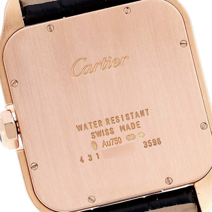 Cartier Santos Dumont Rose Gold Silver Dial Black Strap Mens Watch W2020067