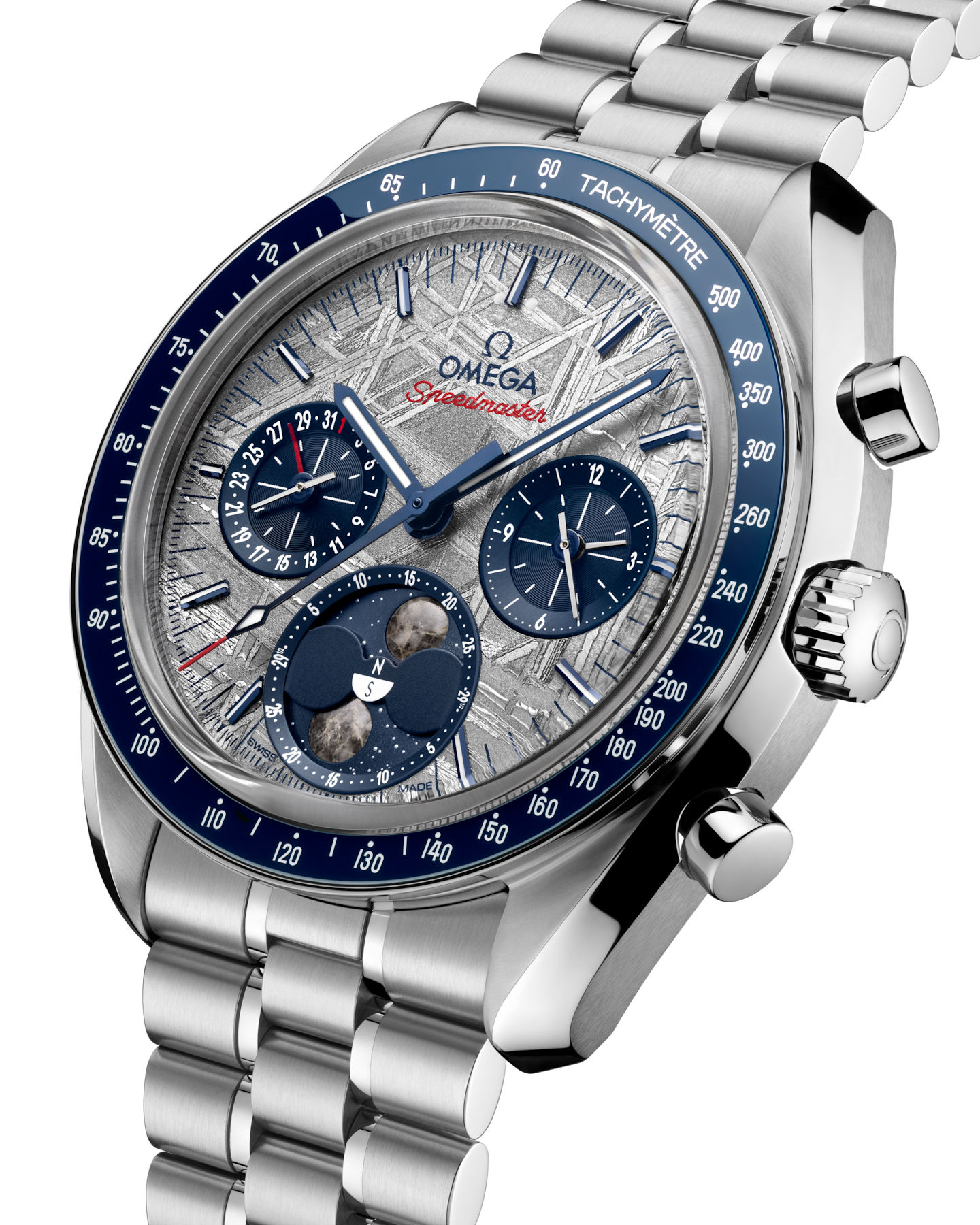 Omega Speedmaste﻿r Moonphase 43 mm, steel on steel 304.30.43.52.06.001