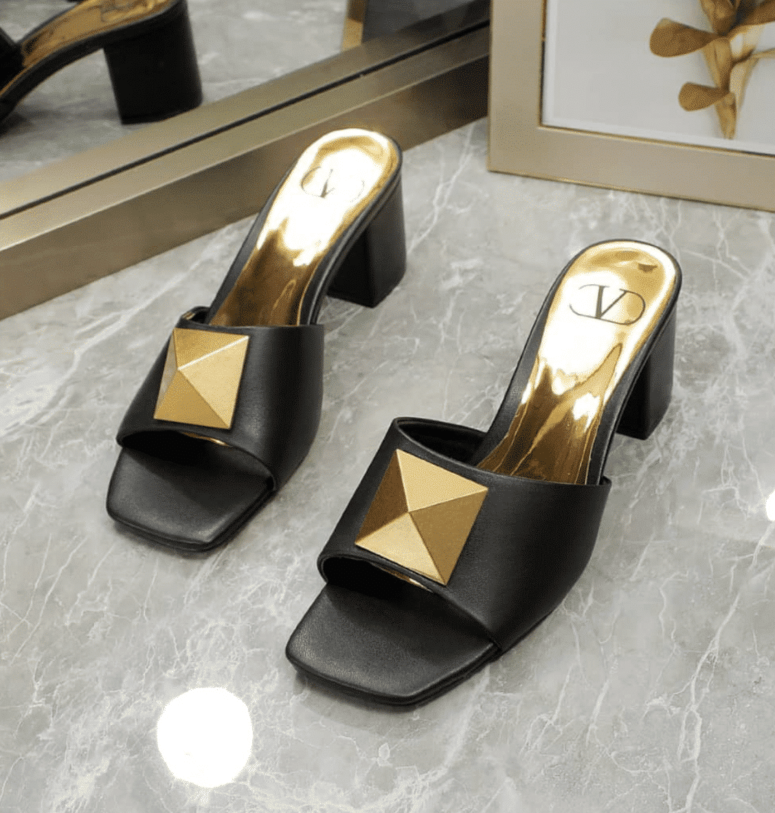 Valentino One Stud Slide Sandals Black 60Mm