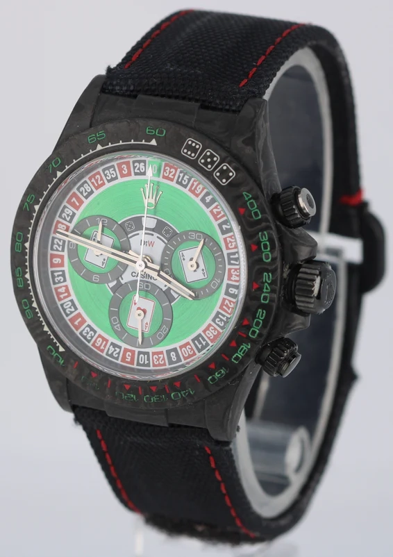 Rolex Daytona Cosmograph DiW Carbon Fiber Lucky Player Casino 40mm Nylon Watch